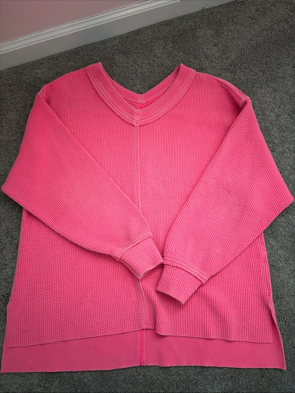 Pink Aerie V-Neck Waffle Knit Women's Sweater